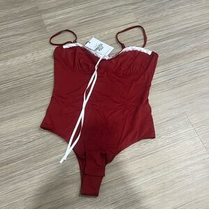 Princess Polly Red Tank Bodysuit Size US 6 with Lace Trim